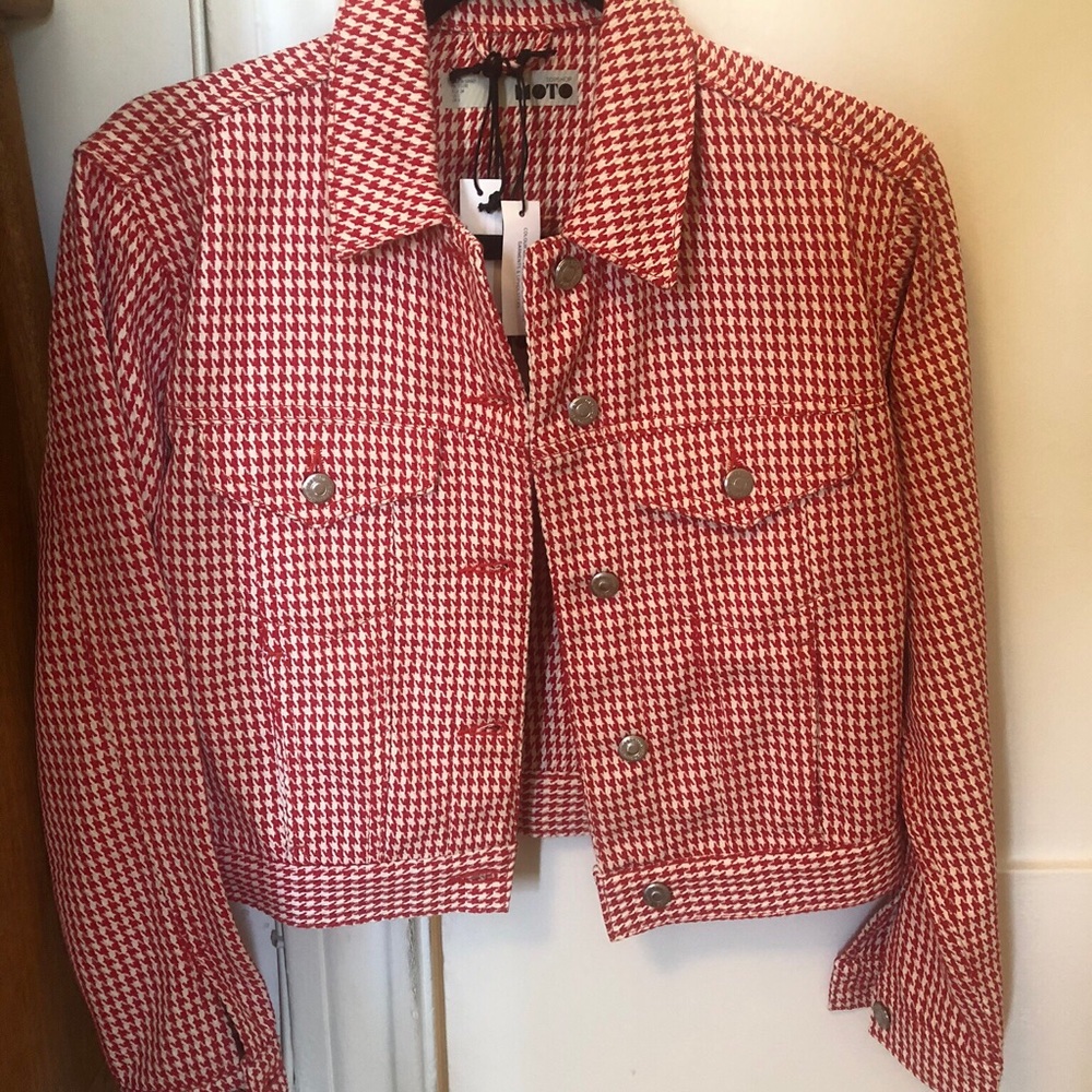Topshop Red Houndstooth Jacket | US 2 UK 6